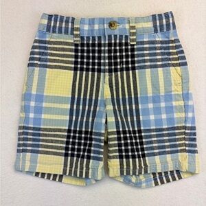 Janie and Jack Boys Cotton Yellow Blue Plaid Shorts 18-24 Preppy Classic Bermuda